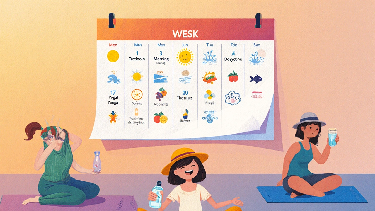 12‑week calendar with icons and person practicing healthy lifestyle habits.