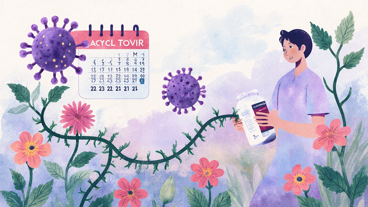 An immune system as a garden, with acyclovir pruning virus vines to let healthy cells flourish.