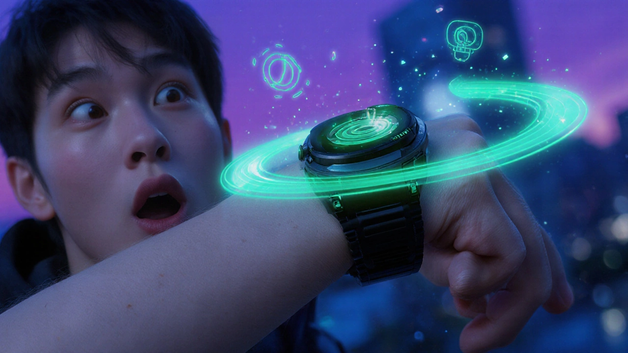 Smartwatch with nostril sensor alerts wearer just before a sneeze.