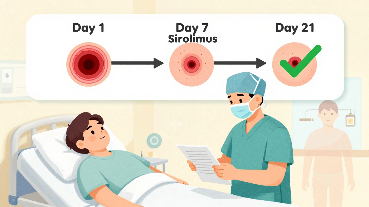 Surgeon reviewing a healing timeline with patient risk factors like obesity and diabetes visually represented nearby.