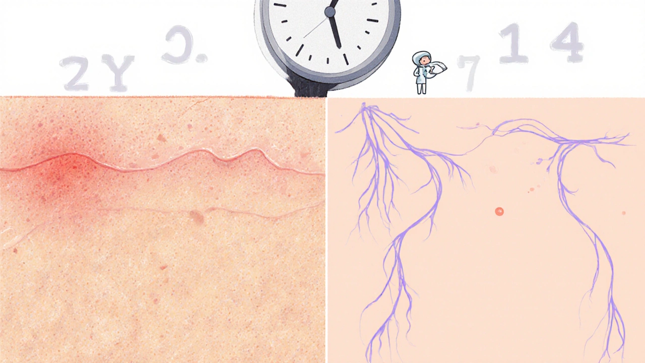 Side-by-side skin comparison showing improvement and side effects after halobetasol use