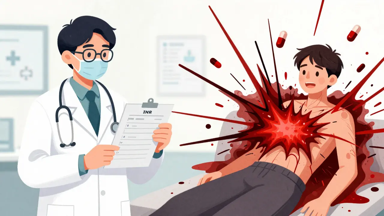 Split scene: calm doctor with normal blood test vs. patient bleeding internally from Danshen interaction.