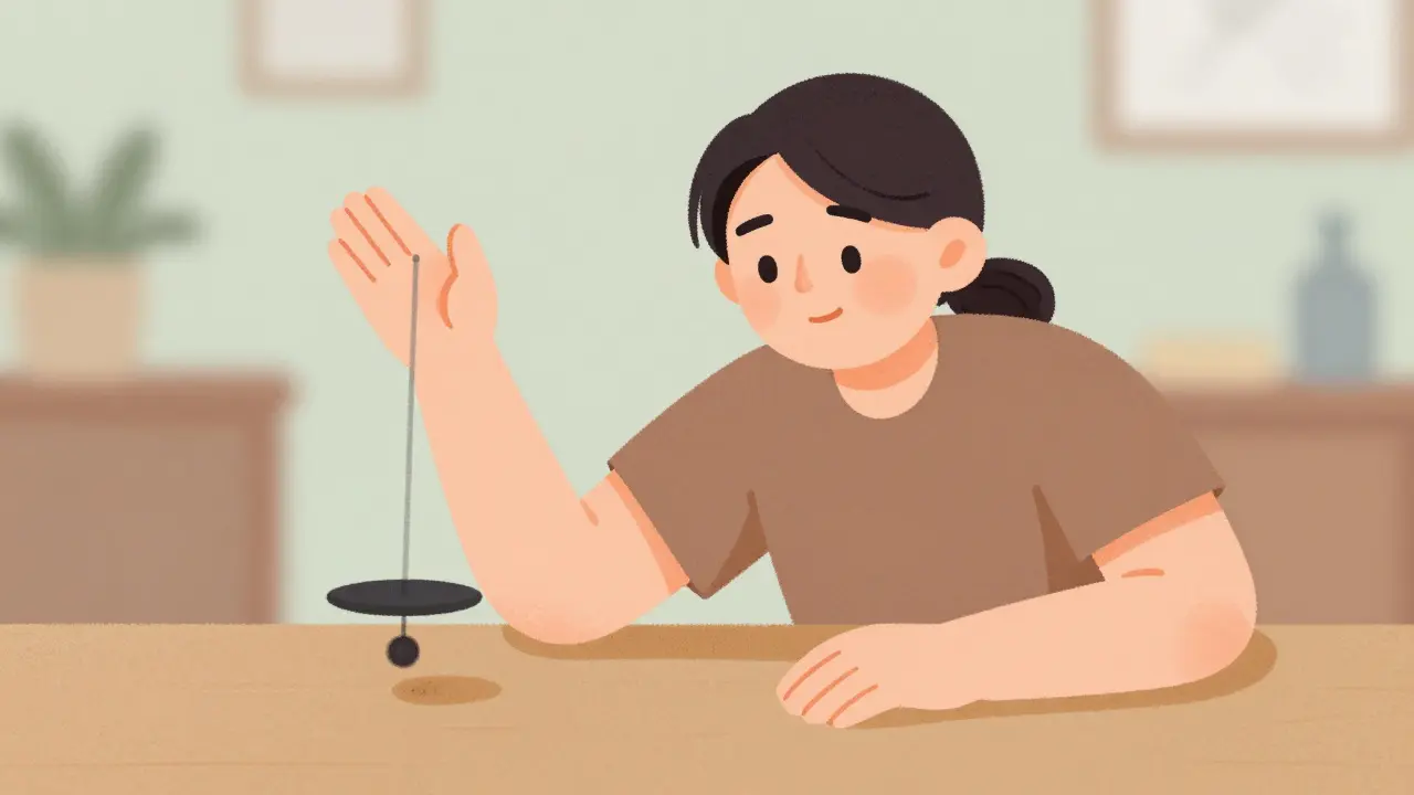 Person doing pendulum exercise with arm swinging