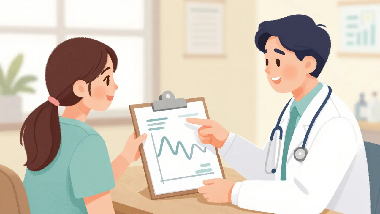 Doctor and patient discussing health plan in sunlit room.