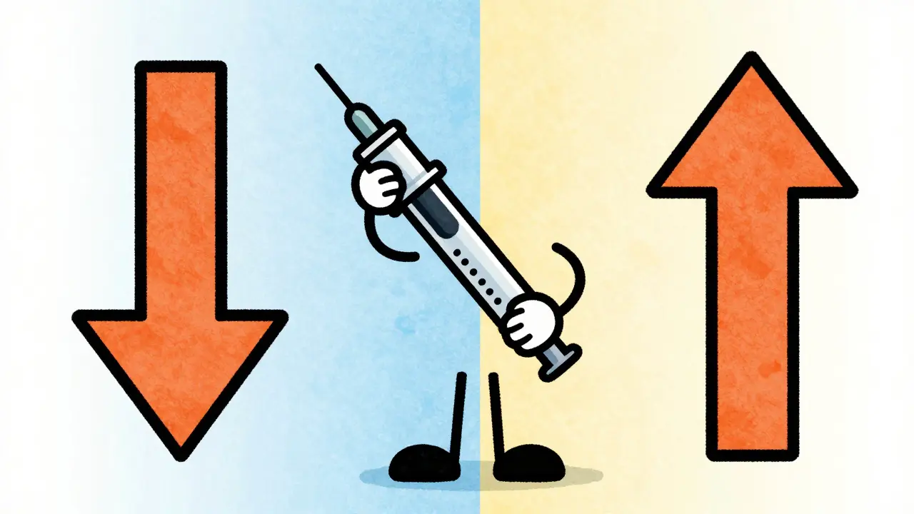 Stylized character pausing before using insulin pen.