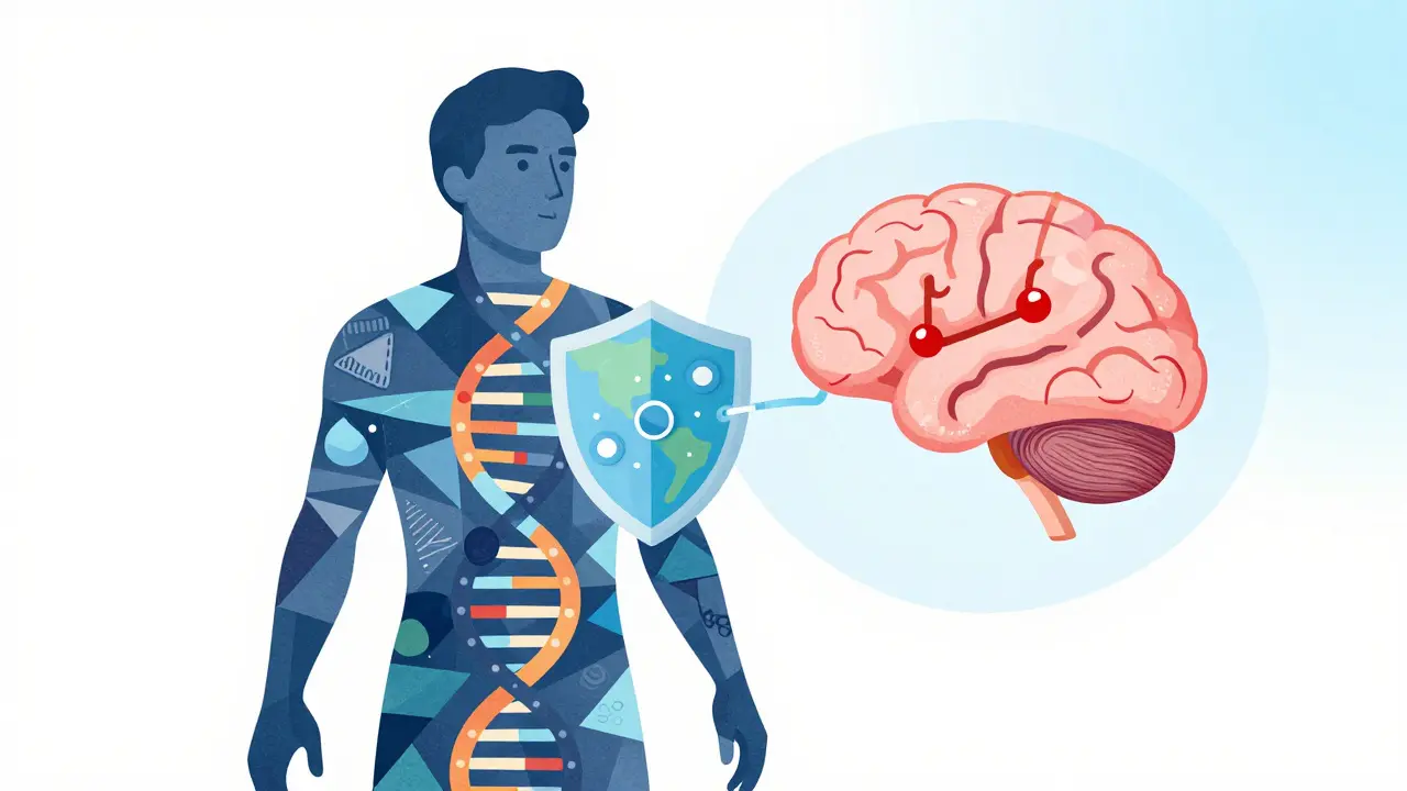 Abstract silhouette of a person with AI analyzing genetic patterns for personalized cancer treatment.