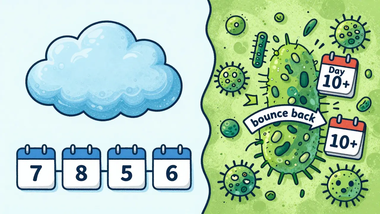 Conceptual illustration comparing the timeline of viral and bacterial sinus infections.