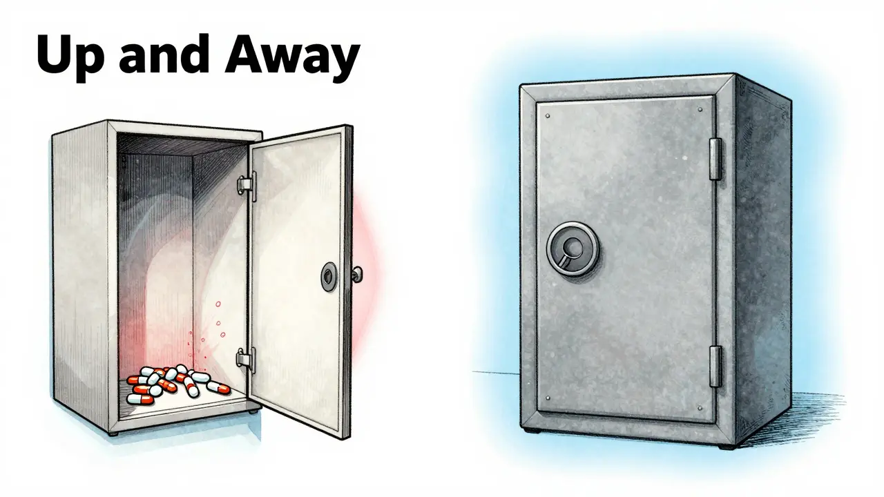 Comparison of unsafe open cabinet versus secure high locked medication safe