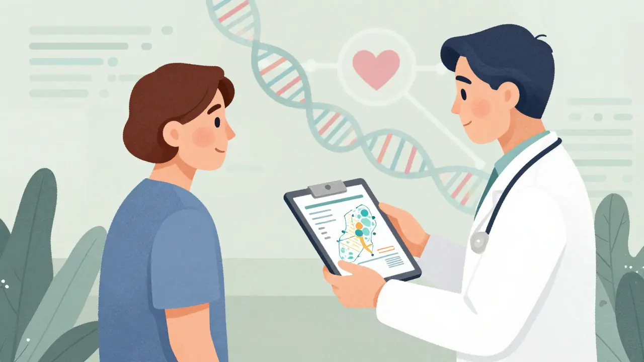 Doctor and patient discussing personalized genetic treatment plan in a clinic.