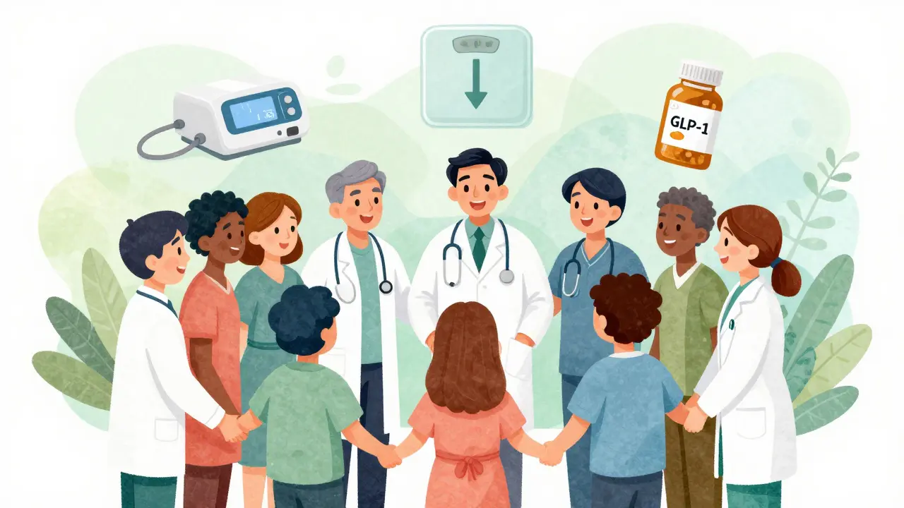Doctors and patient collaborating on treatment for metabolic health issues.