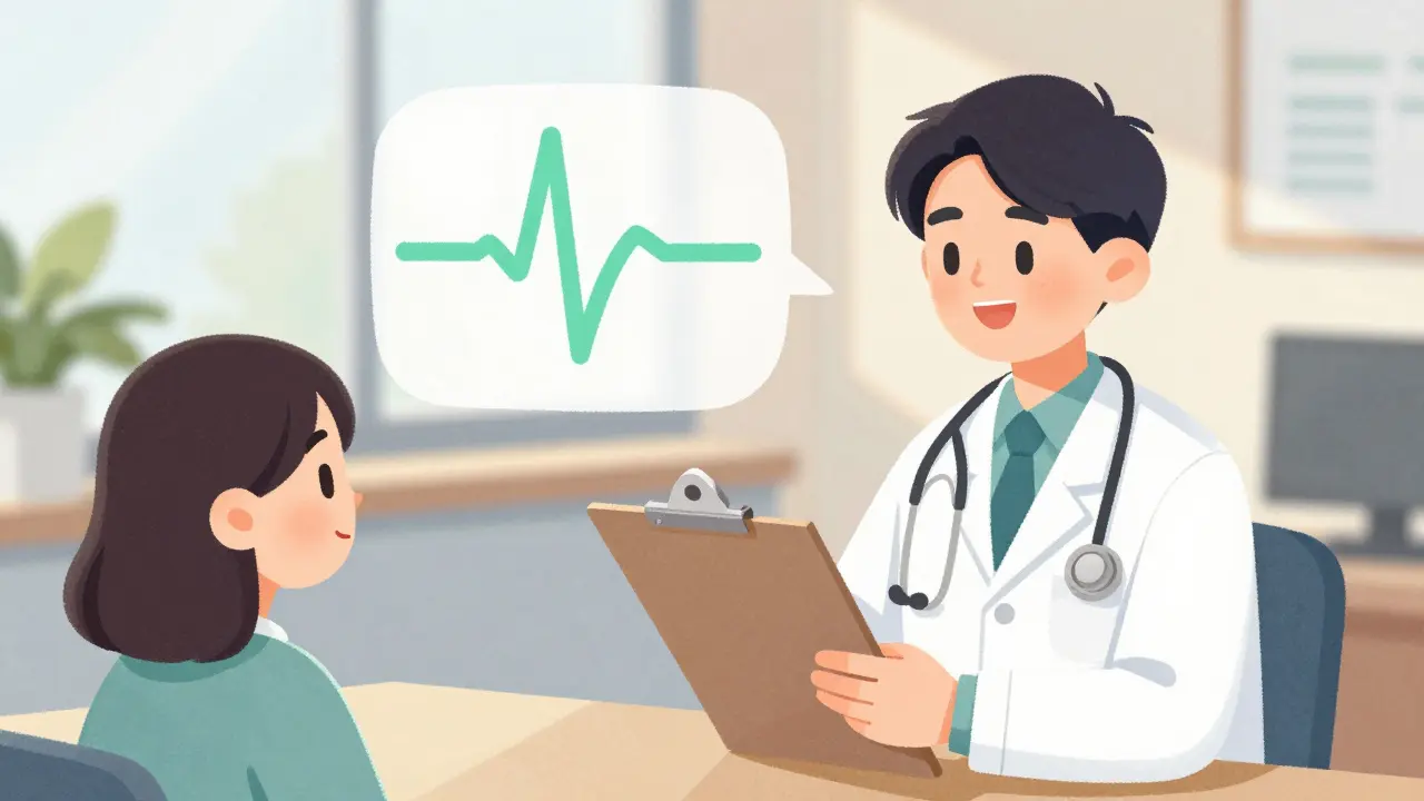 Doctor and patient reviewing ECG results in a calm clinic setting