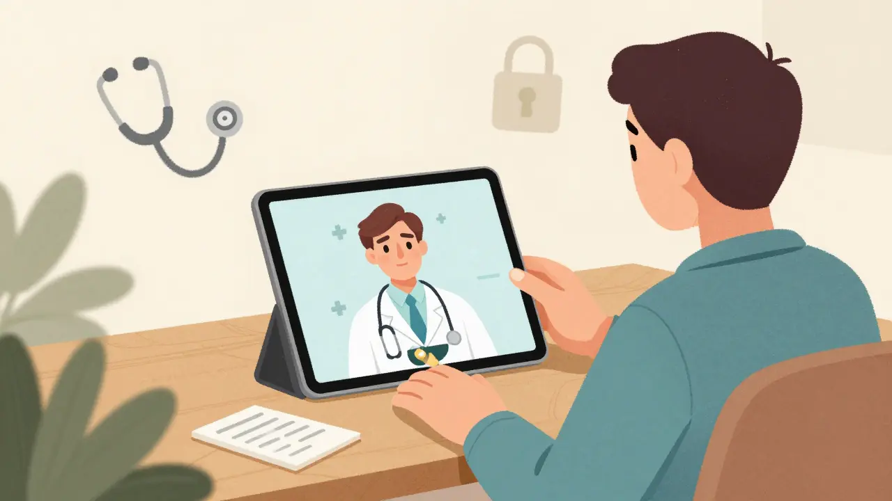 Person having a telehealth video consultation with a doctor at home
