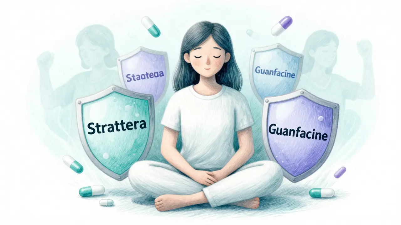 Person protected by shields representing safe non-stimulant medications