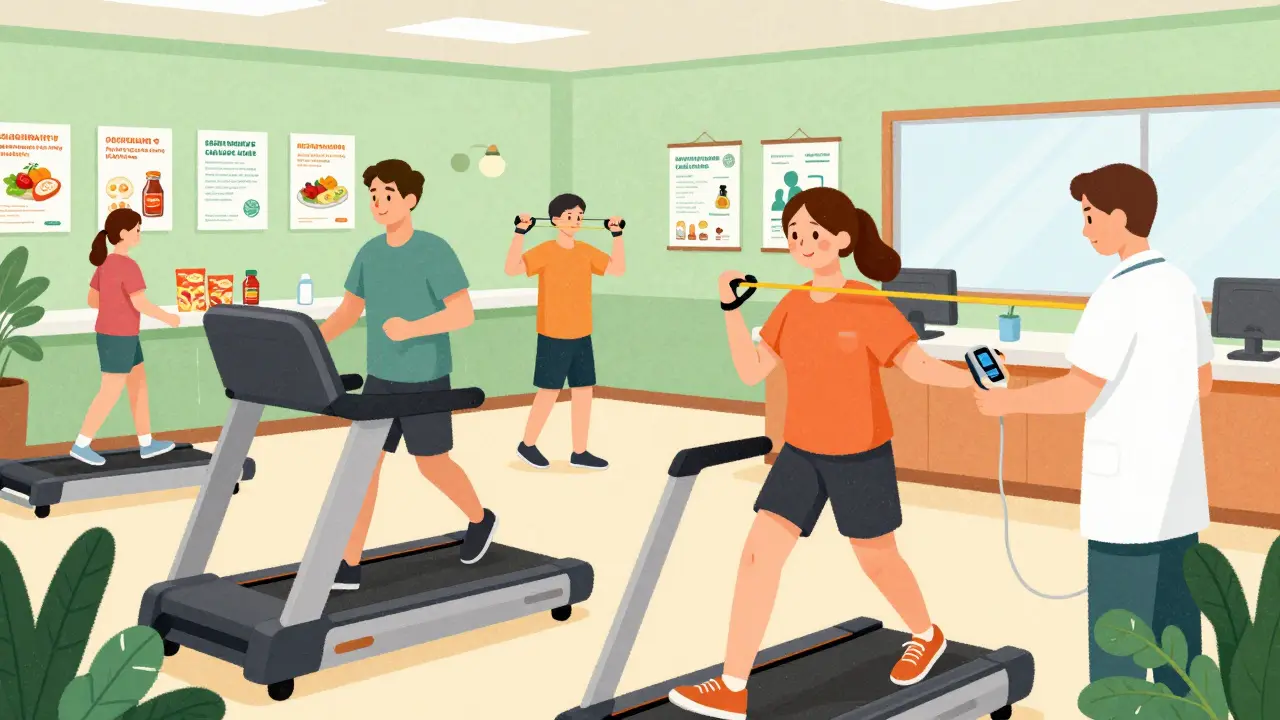 Patients exercising in supervised cardiac rehab clinic