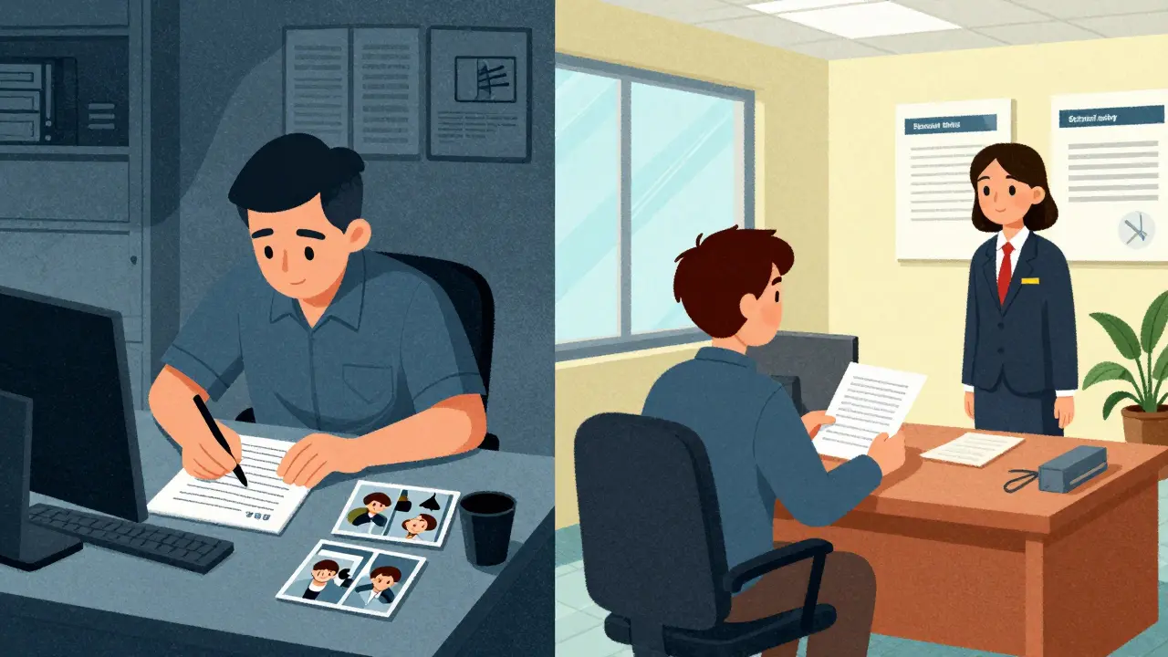 Worker documenting evidence and filing report with agency