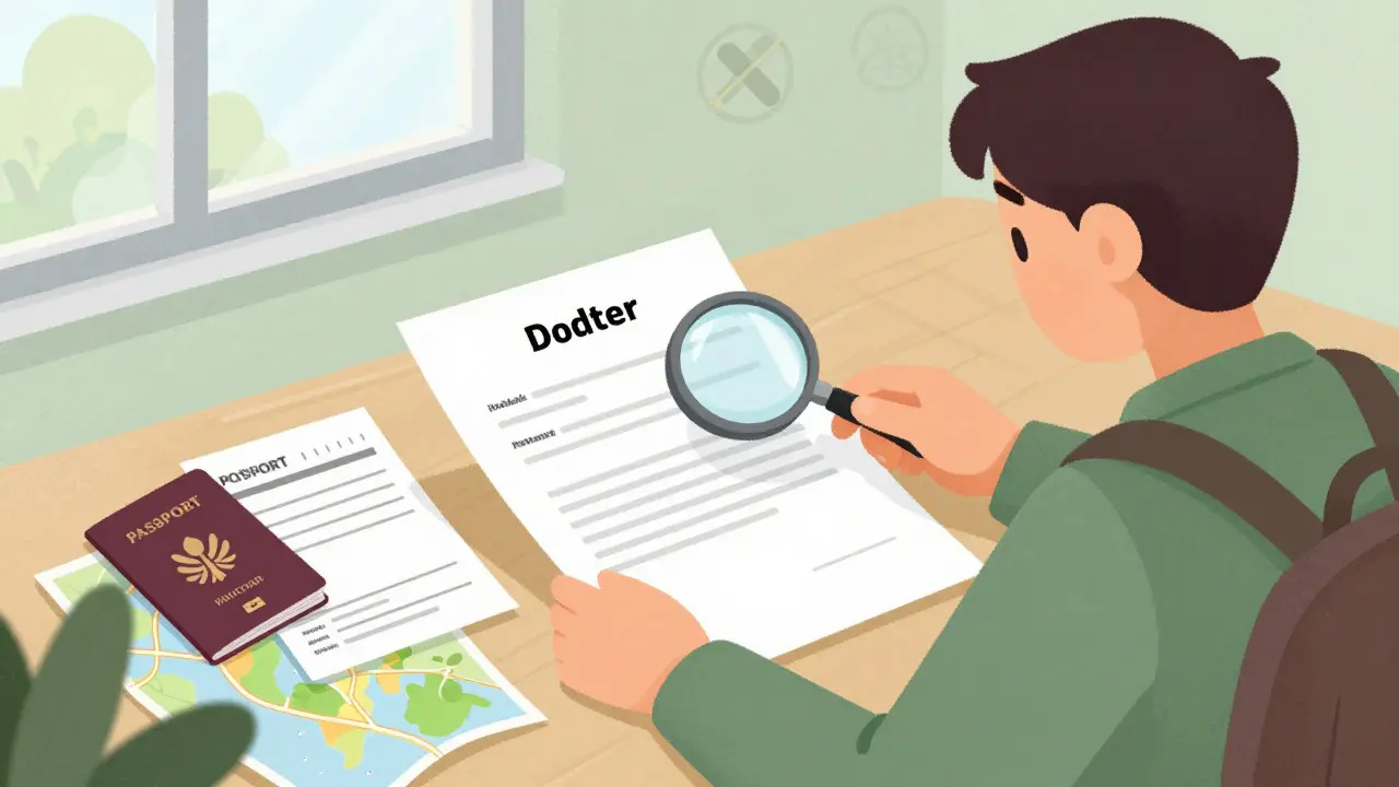 Reviewing doctor's letter and prescriptions for travel